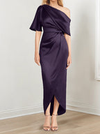 Asymmetrical One Shoulder Ruffles Sheath Dress For Mother Of The Bride