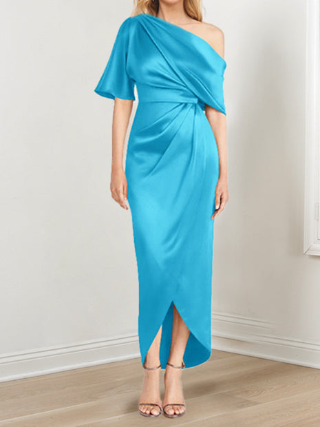 Asymmetrical One Shoulder Ruffles Sheath Dress For Mother Of The Bride