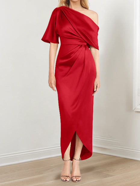 Asymmetrical One Shoulder Ruffles Sheath Dress For Mother Of The Bride