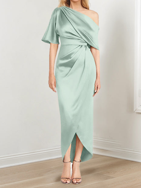 Asymmetrical One Shoulder Ruffles Sheath Dress For Mother Of The Bride