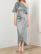 Asymmetrical One Shoulder Ruffles Sheath Dress For Mother Of The Bride