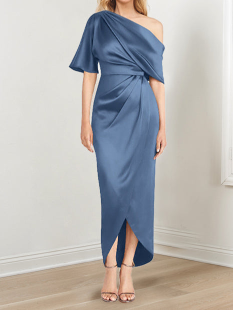 Asymmetrical One Shoulder Ruffles Sheath Dress For Mother Of The Bride