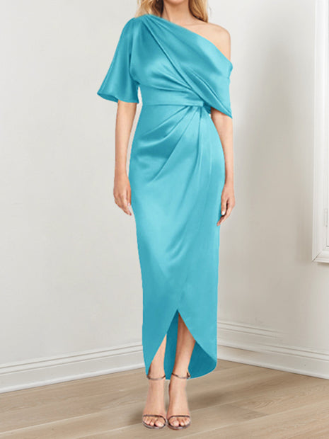 Asymmetrical One Shoulder Ruffles Sheath Dress For Mother Of The Bride