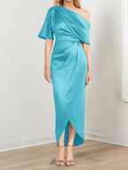 Asymmetrical One Shoulder Ruffles Sheath Dress For Mother Of The Bride
