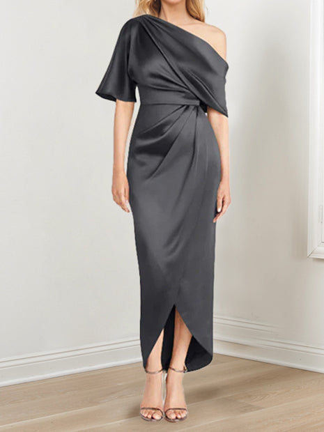 Asymmetrical One Shoulder Ruffles Sheath Dress For Mother Of The Bride