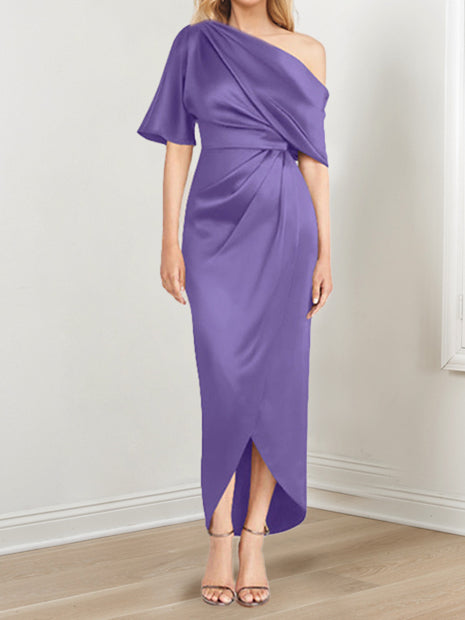 Asymmetrical One Shoulder Ruffles Sheath Dress For Mother Of The Bride