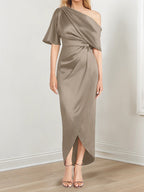 Asymmetrical One Shoulder Ruffles Sheath Dress For Mother Of The Bride