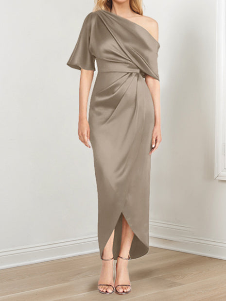 Asymmetrical One Shoulder Ruffles Sheath Dress For Mother Of The Bride
