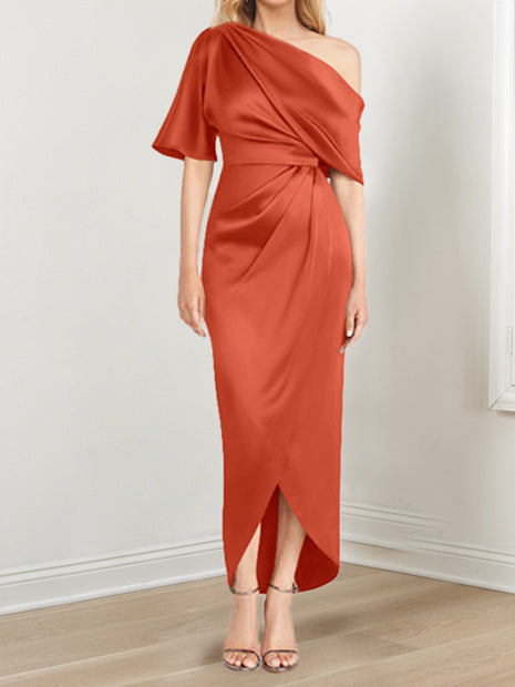 Asymmetrical One Shoulder Ruffles Sheath Dress For Mother Of The Bride