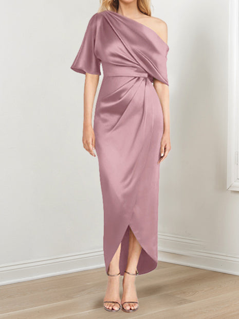 Asymmetrical One Shoulder Ruffles Sheath Dress For Mother Of The Bride