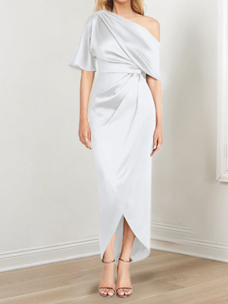 Asymmetrical One Shoulder Ruffles Sheath Dress For Mother Of The Bride