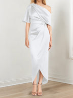 Asymmetrical One Shoulder Ruffles Sheath Dress For Mother Of The Bride