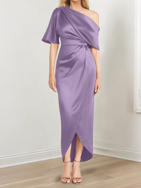 Asymmetrical One Shoulder Ruffles Sheath Dress For Mother Of The Bride
