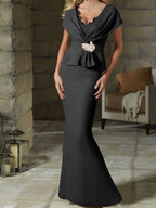 V-Neck Belted Mother of the Bride Sheath Dress for Weddings