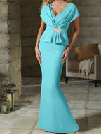 V-Neck Belted Mother of the Bride Sheath Dress for Weddings