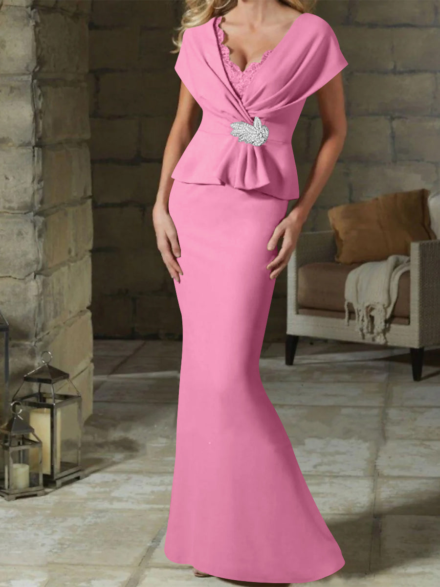V-Neck Belted Mother of the Bride Sheath Dress for Weddings