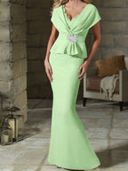 V-Neck Belted Mother of the Bride Sheath Dress for Weddings