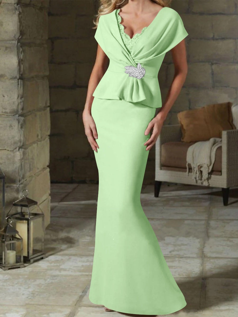 V-Neck Belted Mother of the Bride Sheath Dress for Weddings