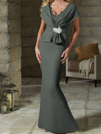 V-Neck Belted Mother of the Bride Sheath Dress for Weddings