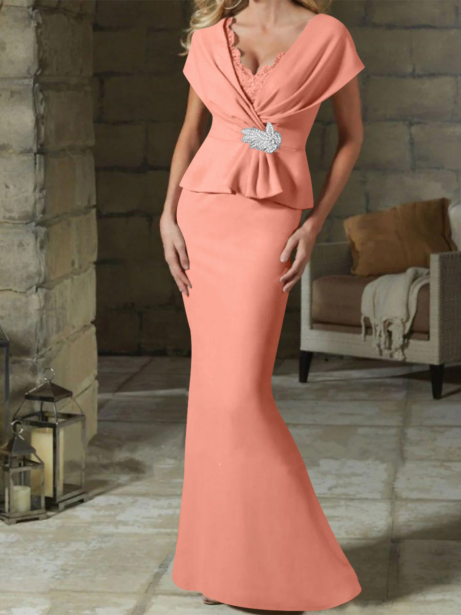 V-Neck Belted Mother of the Bride Sheath Dress for Weddings