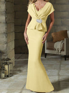 V-Neck Belted Mother of the Bride Sheath Dress for Weddings