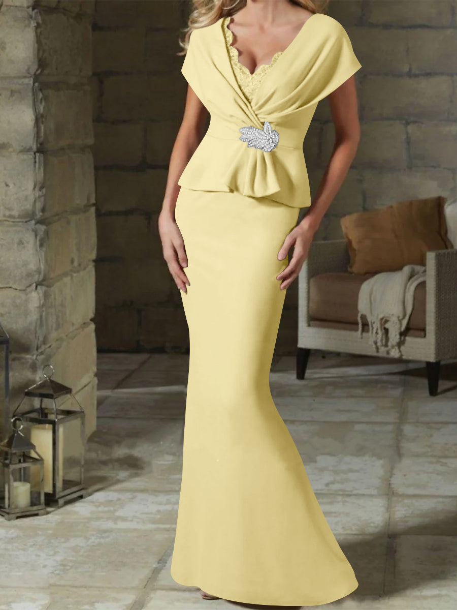 V-Neck Belted Mother of the Bride Sheath Dress for Weddings