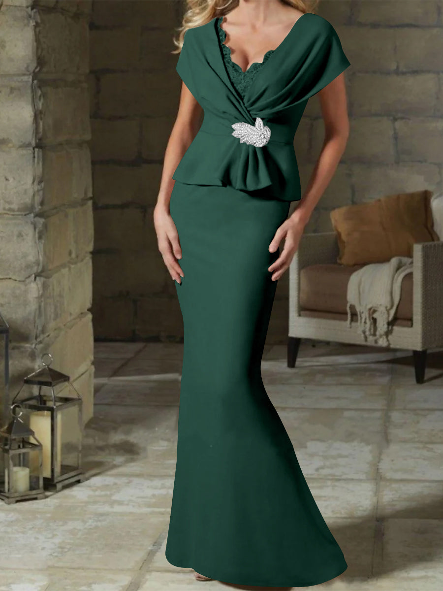 V-Neck Belted Mother of the Bride Sheath Dress for Weddings