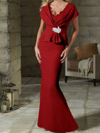 V-Neck Belted Mother of the Bride Sheath Dress for Weddings