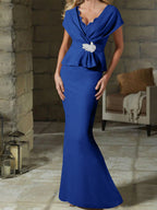 V-Neck Belted Mother of the Bride Sheath Dress for Weddings