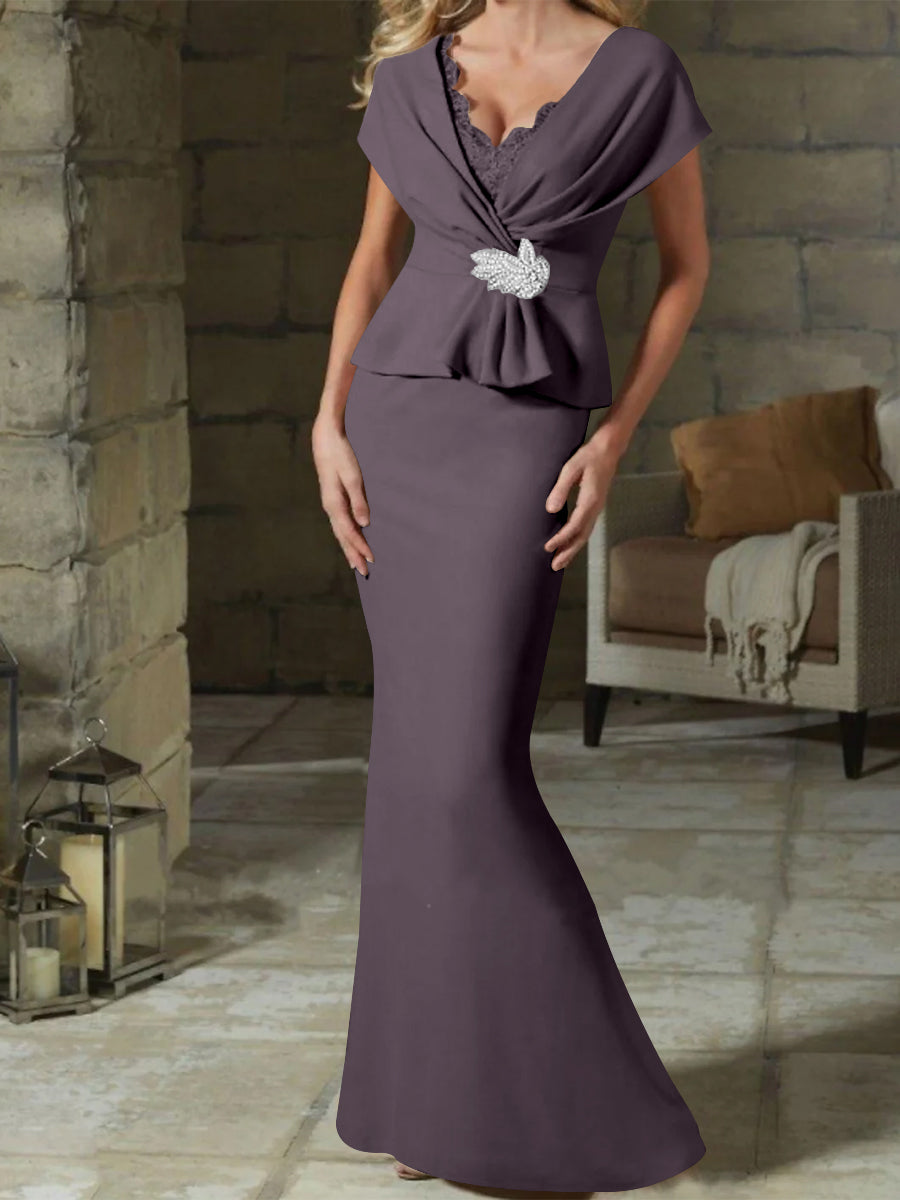 V-Neck Belted Mother of the Bride Sheath Dress for Weddings