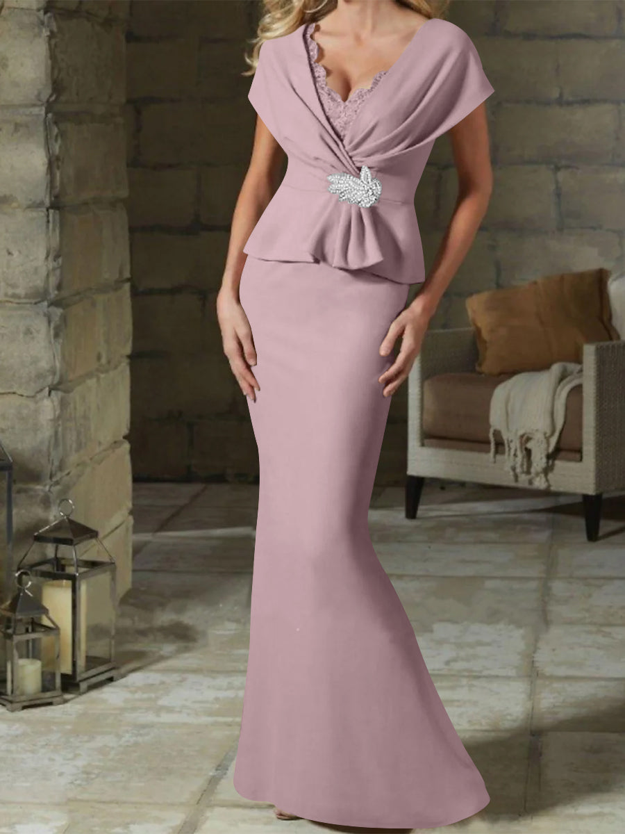 V-Neck Belted Mother of the Bride Sheath Dress for Weddings