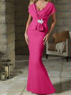 V-Neck Belted Mother of the Bride Sheath Dress for Weddings