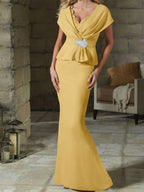 V-Neck Belted Mother of the Bride Sheath Dress for Weddings