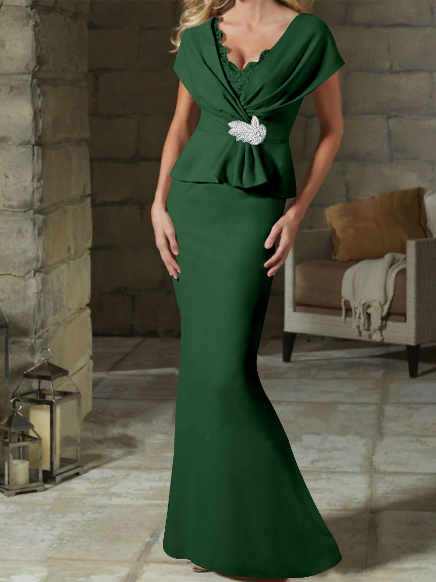 V-Neck Belted Mother of the Bride Sheath Dress for Weddings
