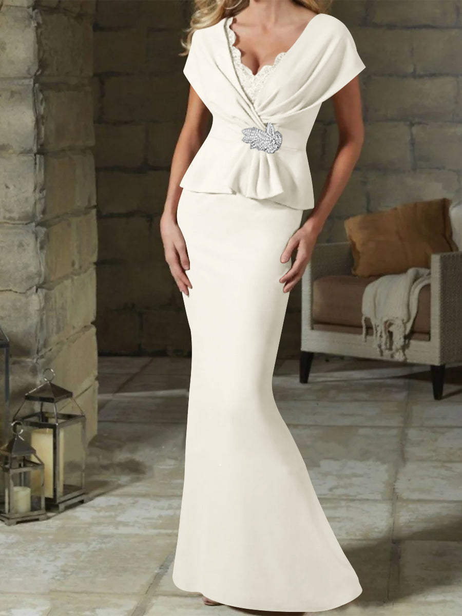 V-Neck Belted Mother of the Bride Sheath Dress for Weddings