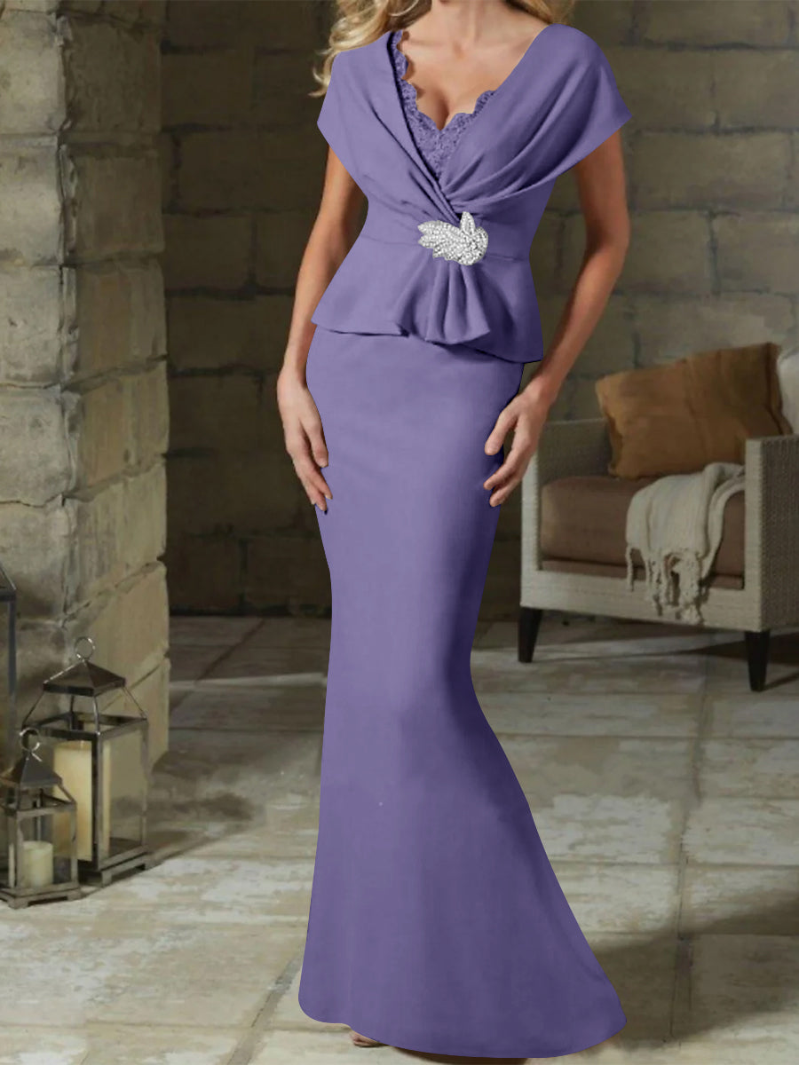 V-Neck Belted Mother of the Bride Sheath Dress for Weddings