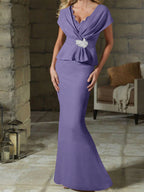 V-Neck Belted Mother of the Bride Sheath Dress for Weddings