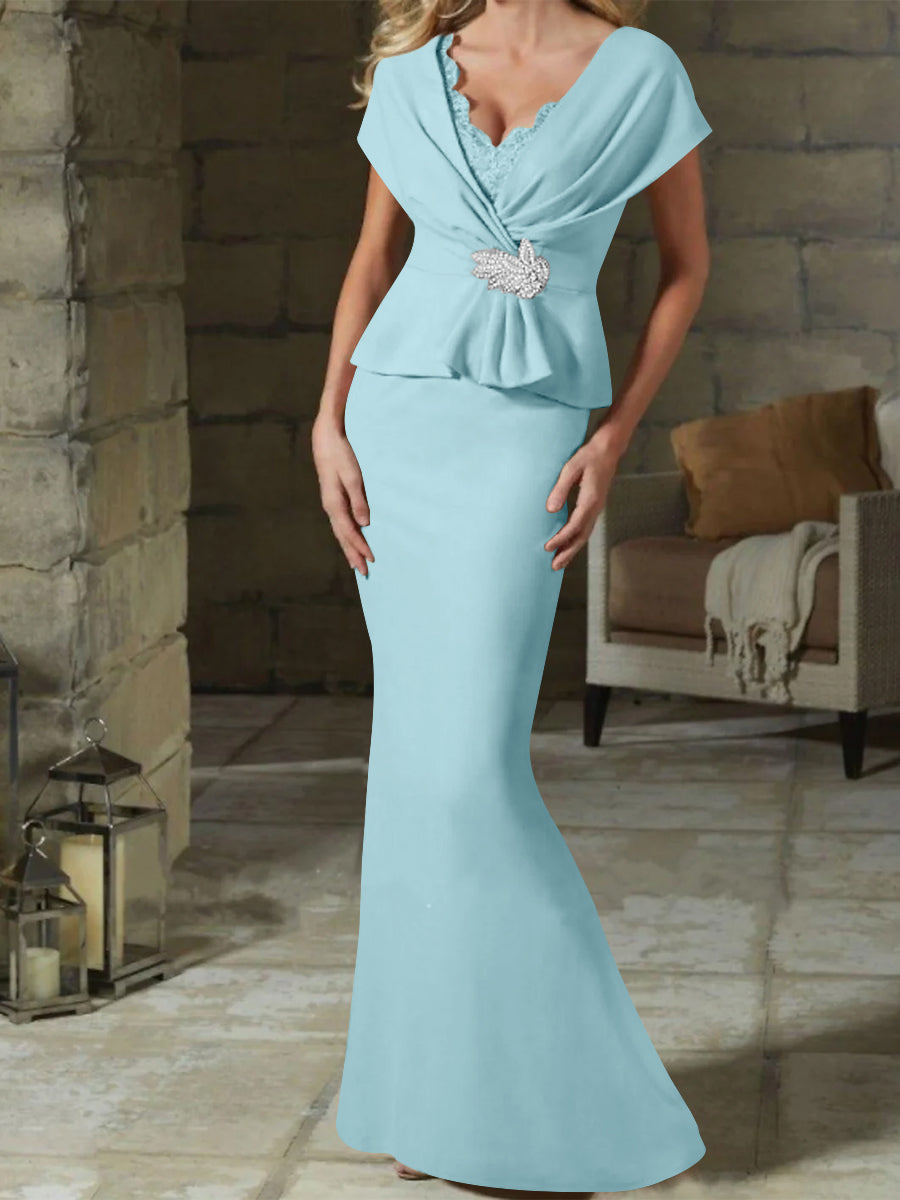 V-Neck Belted Mother of the Bride Sheath Dress for Weddings
