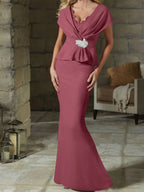 V-Neck Belted Mother of the Bride Sheath Dress for Weddings