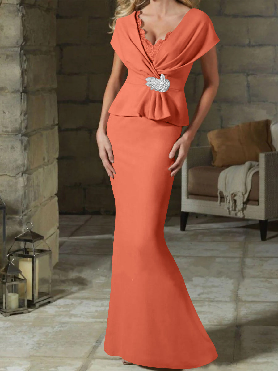 V-Neck Belted Mother of the Bride Sheath Dress for Weddings