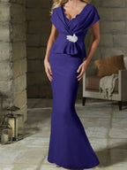 V-Neck Belted Mother of the Bride Sheath Dress for Weddings