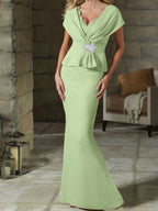 V-Neck Belted Mother of the Bride Sheath Dress for Weddings