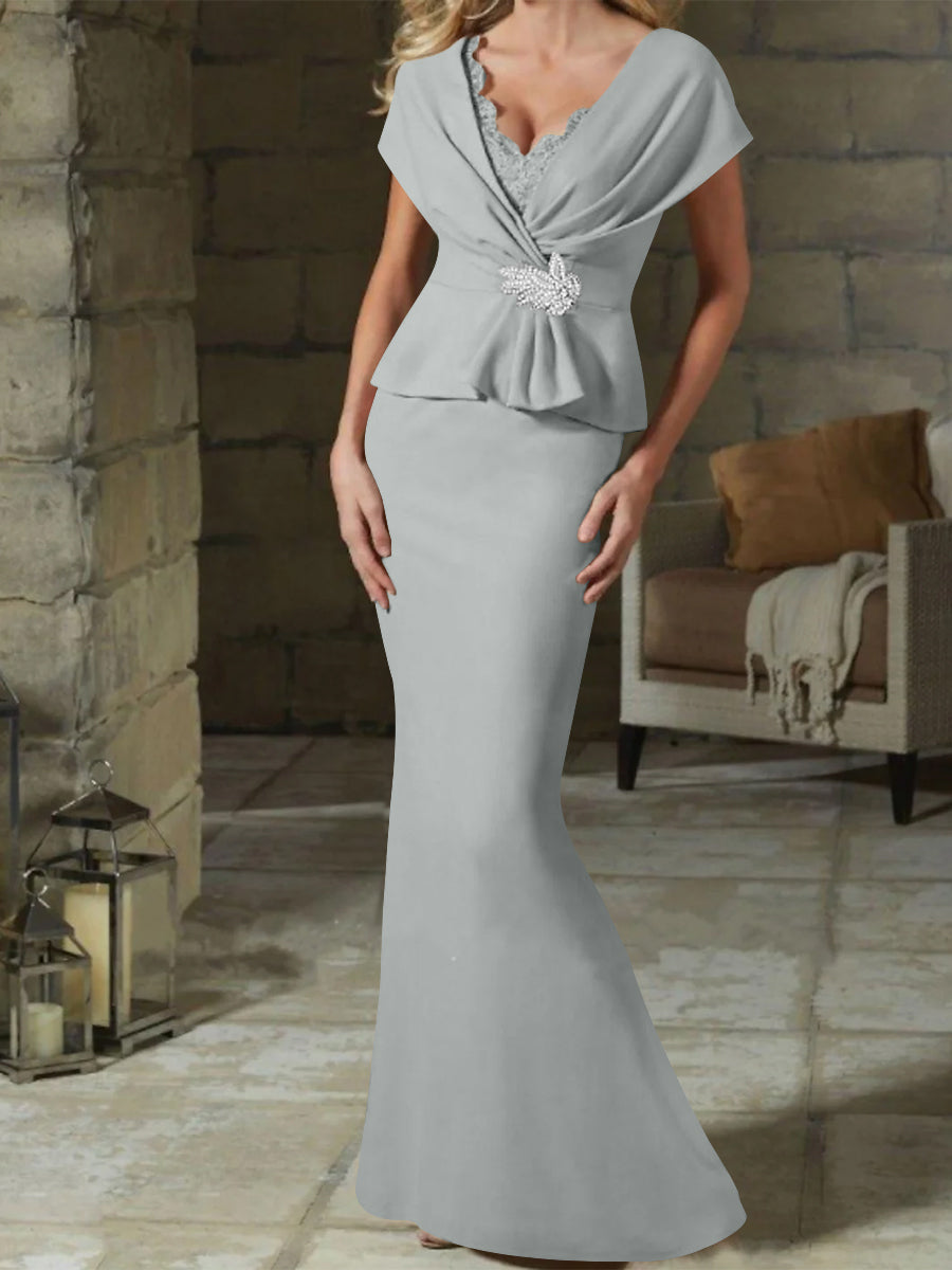 V-Neck Belted Mother of the Bride Sheath Dress for Weddings