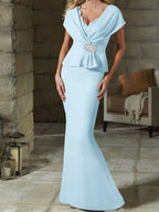 V-Neck Belted Mother of the Bride Sheath Dress for Weddings