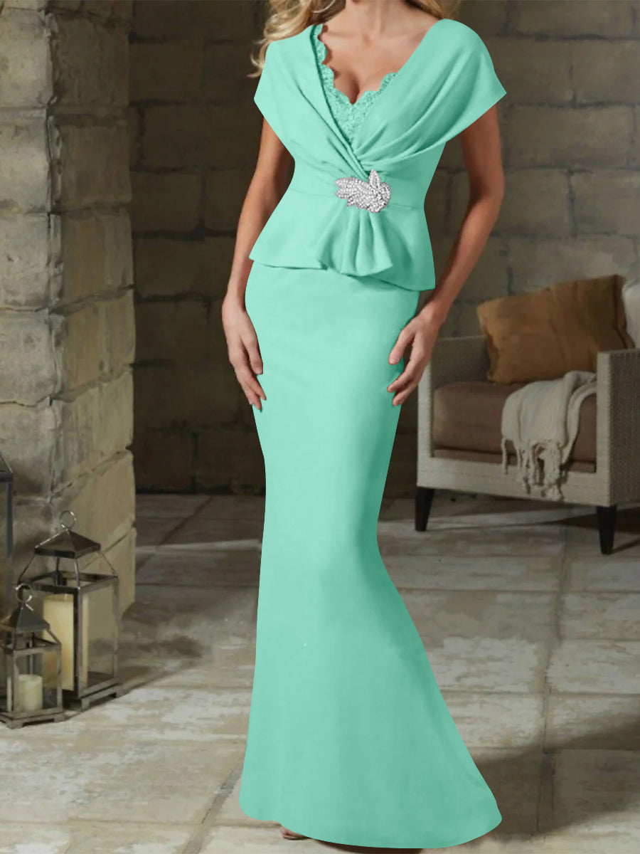 V-Neck Belted Mother of the Bride Sheath Dress for Weddings