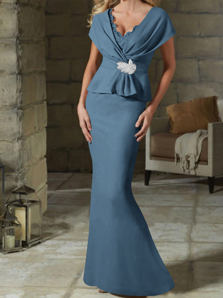 V-Neck Belted Mother of the Bride Sheath Dress for Weddings