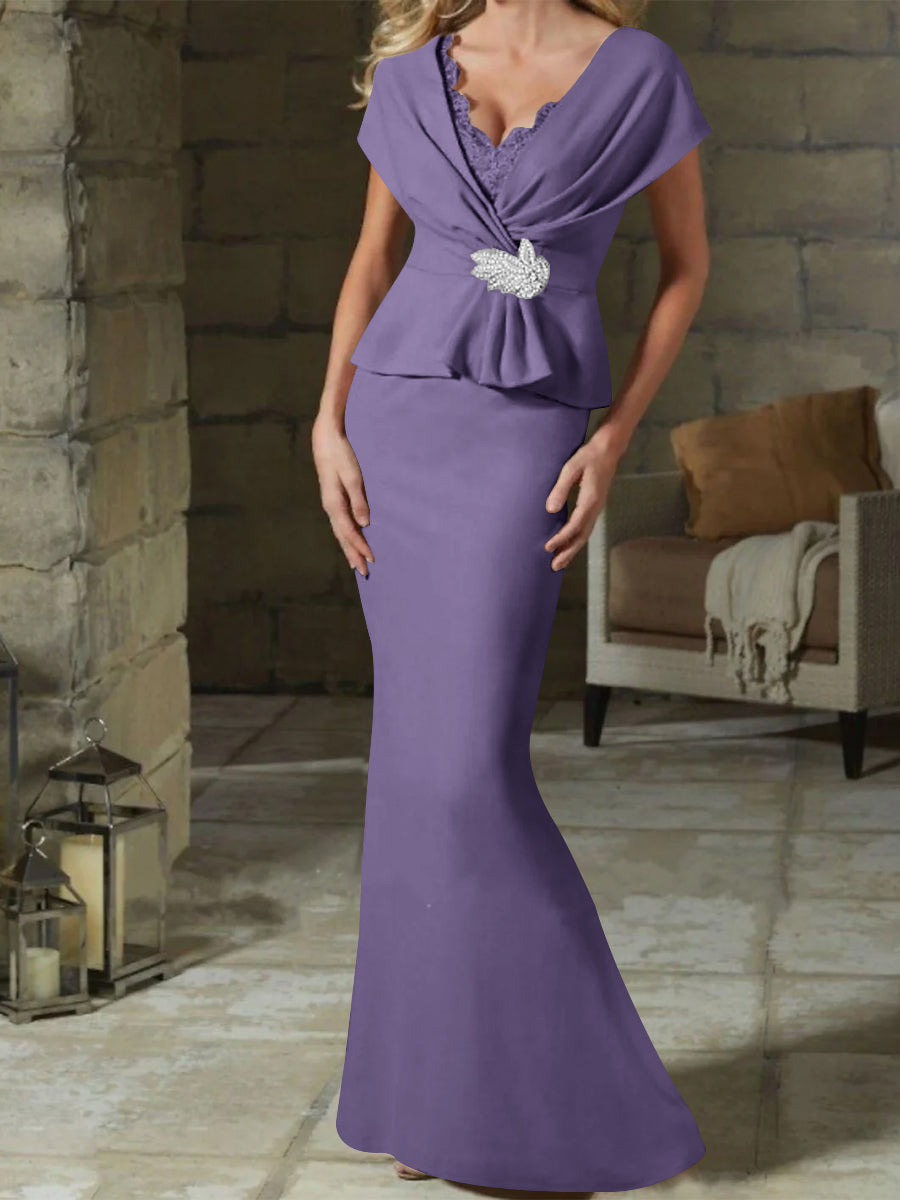 V-Neck Belted Mother of the Bride Sheath Dress for Weddings