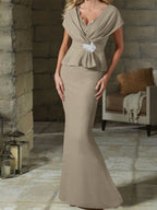 V-Neck Belted Mother of the Bride Sheath Dress for Weddings