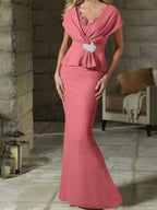 V-Neck Belted Mother of the Bride Sheath Dress for Weddings