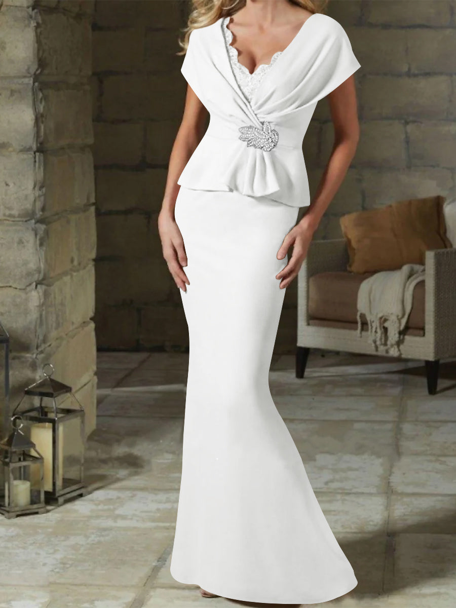 V-Neck Belted Mother of the Bride Sheath Dress for Weddings